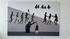 Dialogo VIII - Pittura a olio figurativa contemporanea, Vista sulla spiaggia, Persone