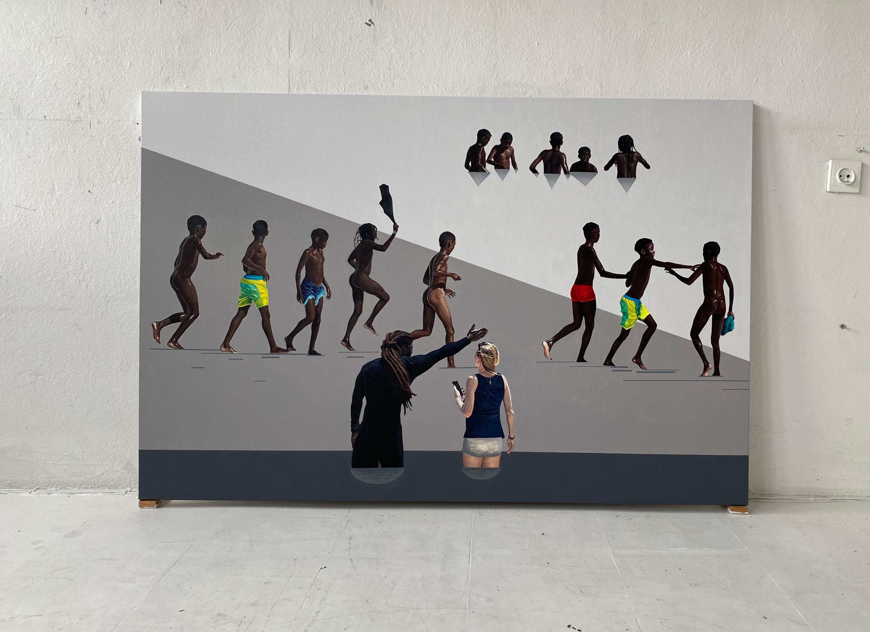 Dialogue VIII - Zeitgenössische figurative Ölgemälde, Strandansicht, Menschen im Angebot 1