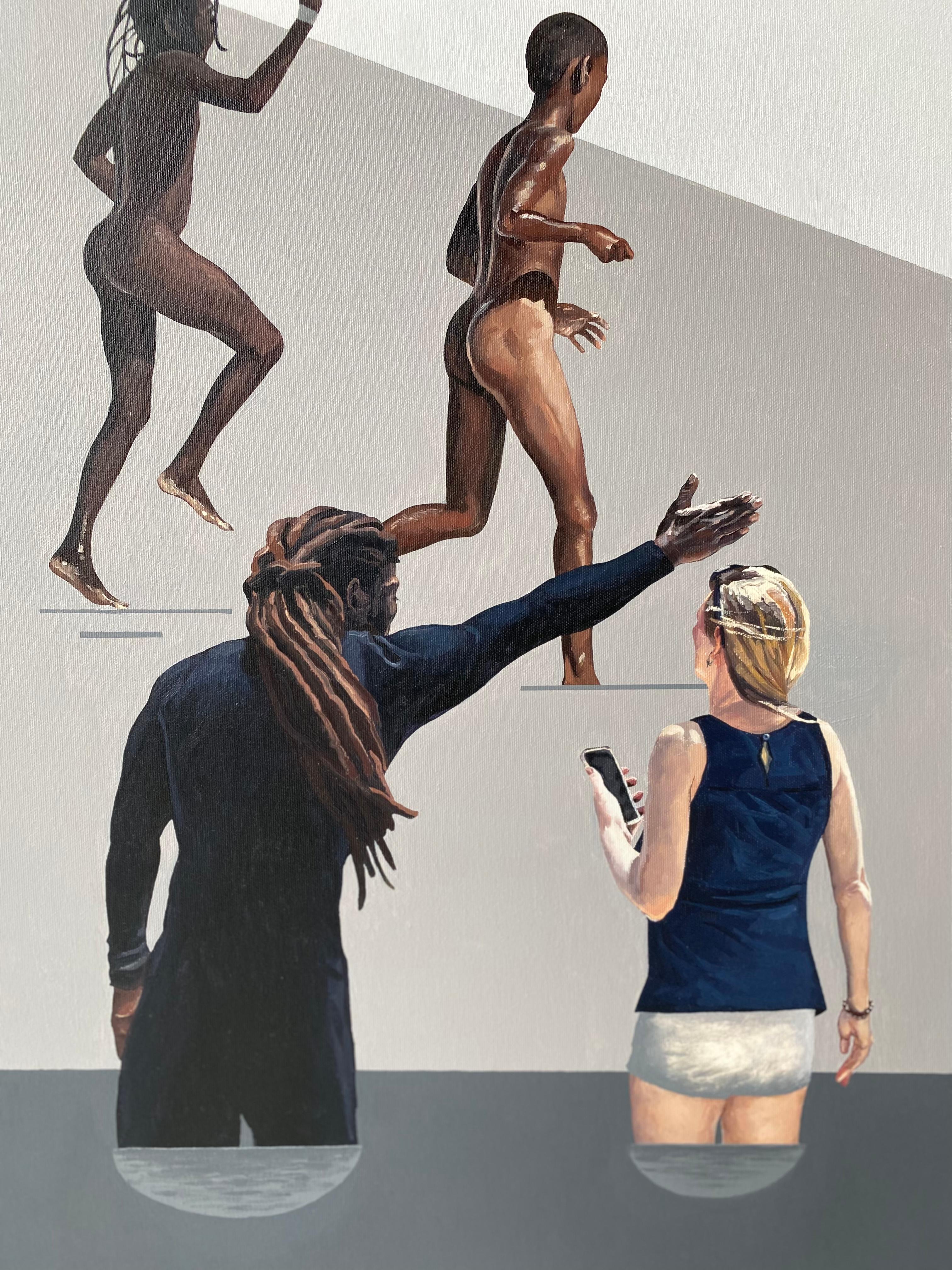 Dialogue VIII - Zeitgenössische figurative Ölgemälde, Strandansicht, Menschen im Angebot 5