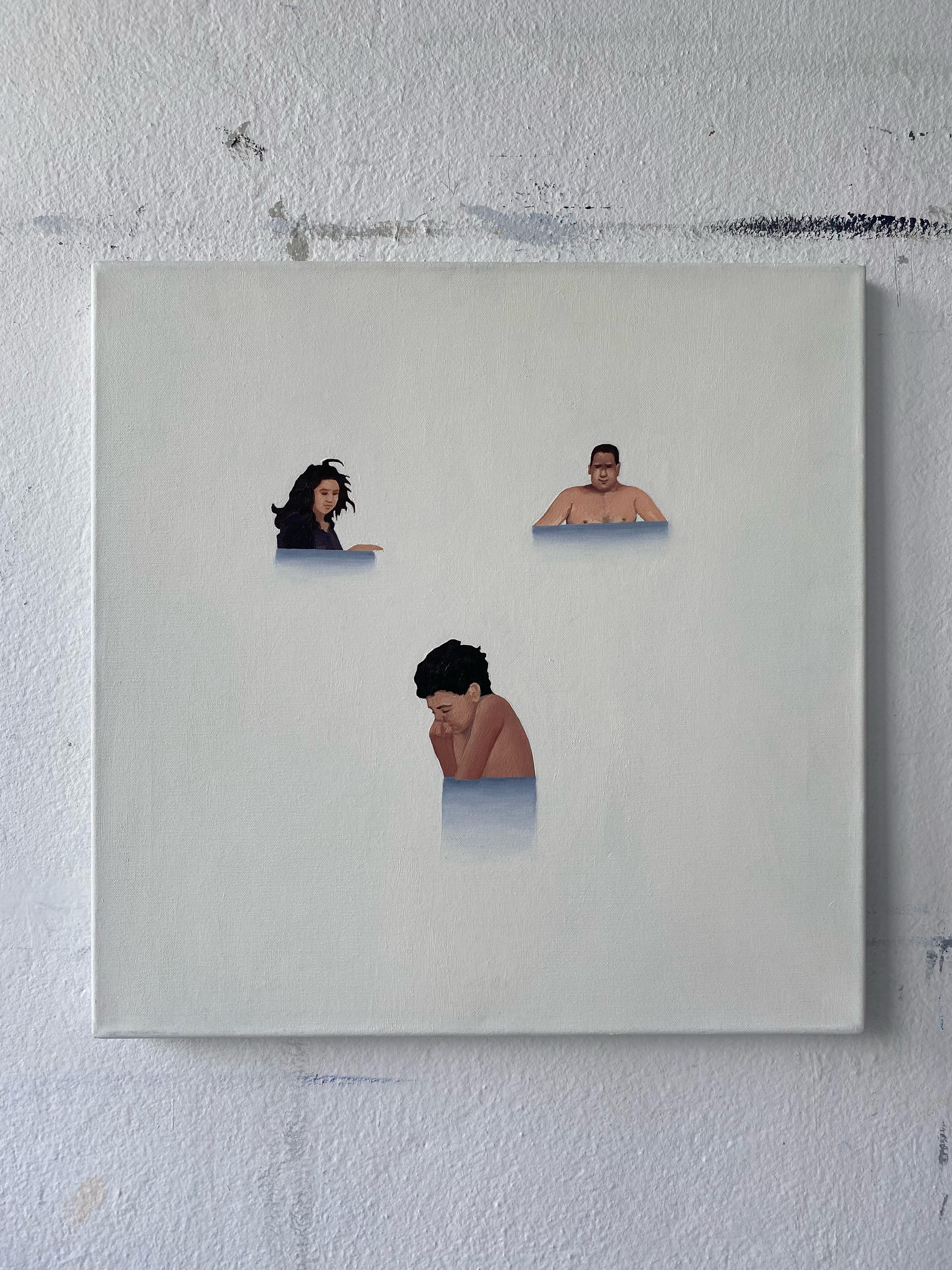 Familia 2 - Pintura al óleo figurativa minimalista contemporánea, realismo, playa - Painting de Julita Malinowska