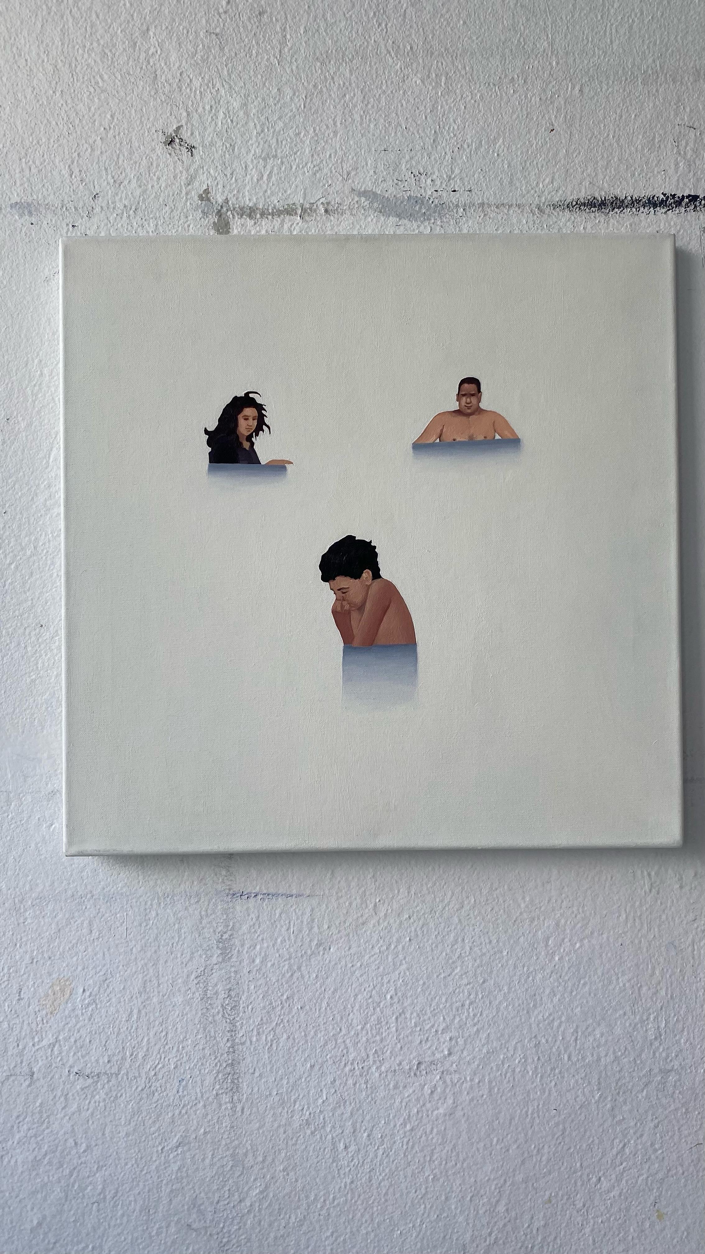 Familia 2 - Pintura al óleo figurativa minimalista contemporánea, realismo, playa - Painting Minimalista de Julita Malinowska