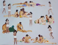 Family - Very Large Format, Contemporary Oil Figurative Painting, Realism, Beach