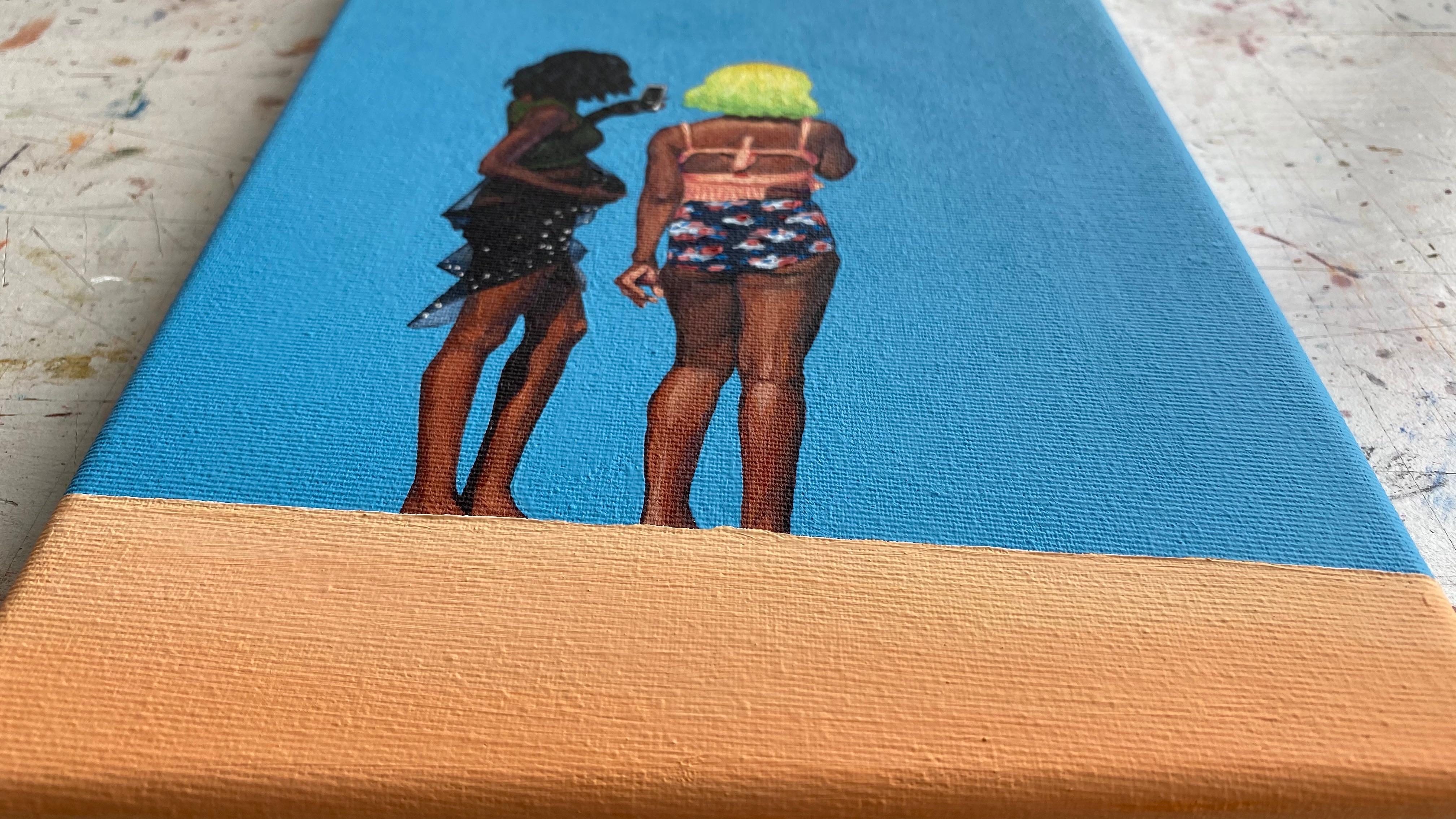 Ragazze 1 - Pittura ad olio figurativa moderna, Vista sulla spiaggia, Realismo, Ritratto di donna in vendita 6