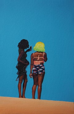 Peinture à l'huile figurative moderne Girls 1, vue de plage, réalisme, portrait de femmes