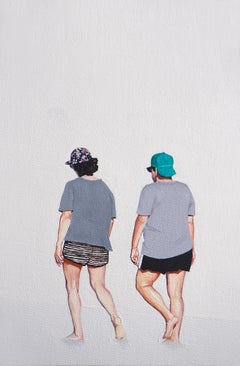 Girls 2 - Modern Figurative Oil Painting, Beach View, Realism, Women Portrait