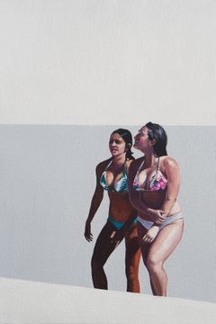 Girls 3 - Modern Figurative Oil Painting, Beach View, Realism, Women Portrait