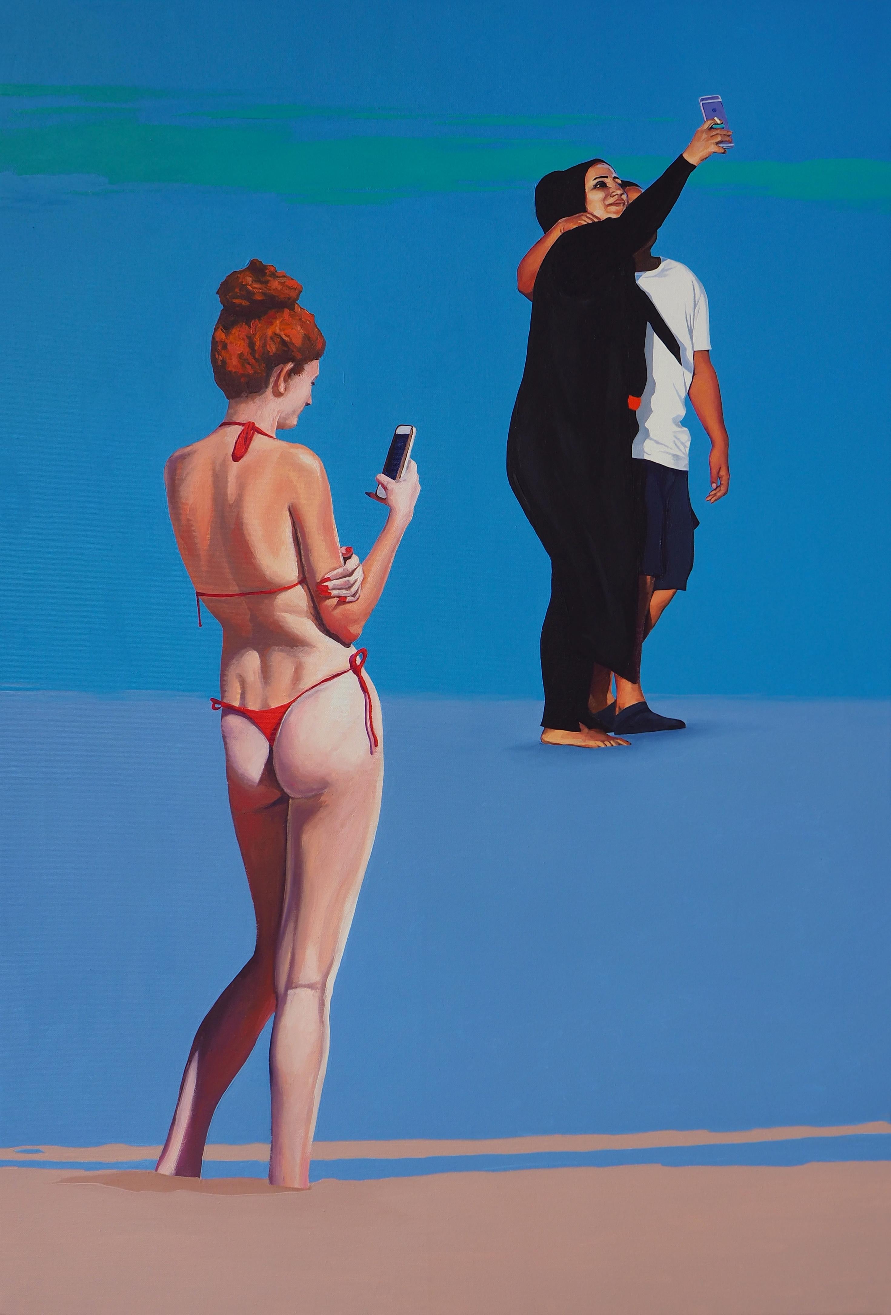 Girls Just Wanna Have Fun 6 - Pittura ad olio figurativa contemporanea, vista mare