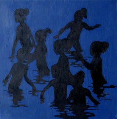 Girls Playing - Modern Figurative Oil Painting, Beach View, Realism, Joyful