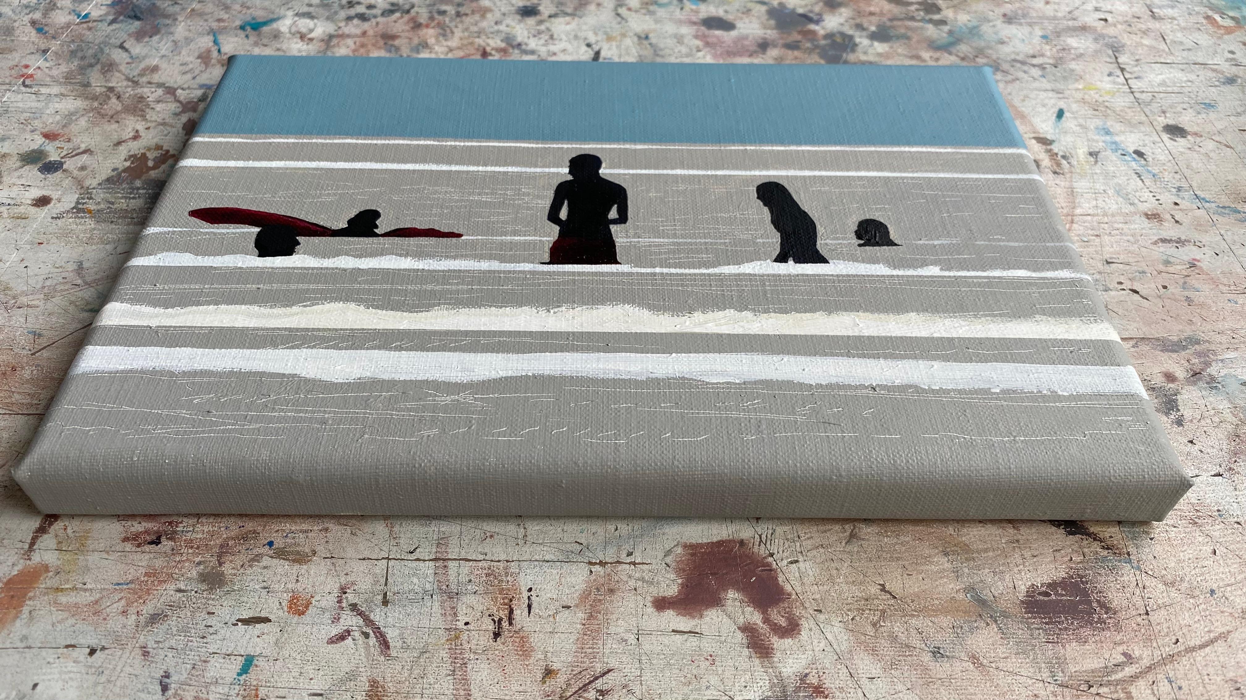 Glare 2 - Modern Figurative Joyfull Oil Painting, Sea View, Waves - Gray Landscape Painting by Julita Malinowska