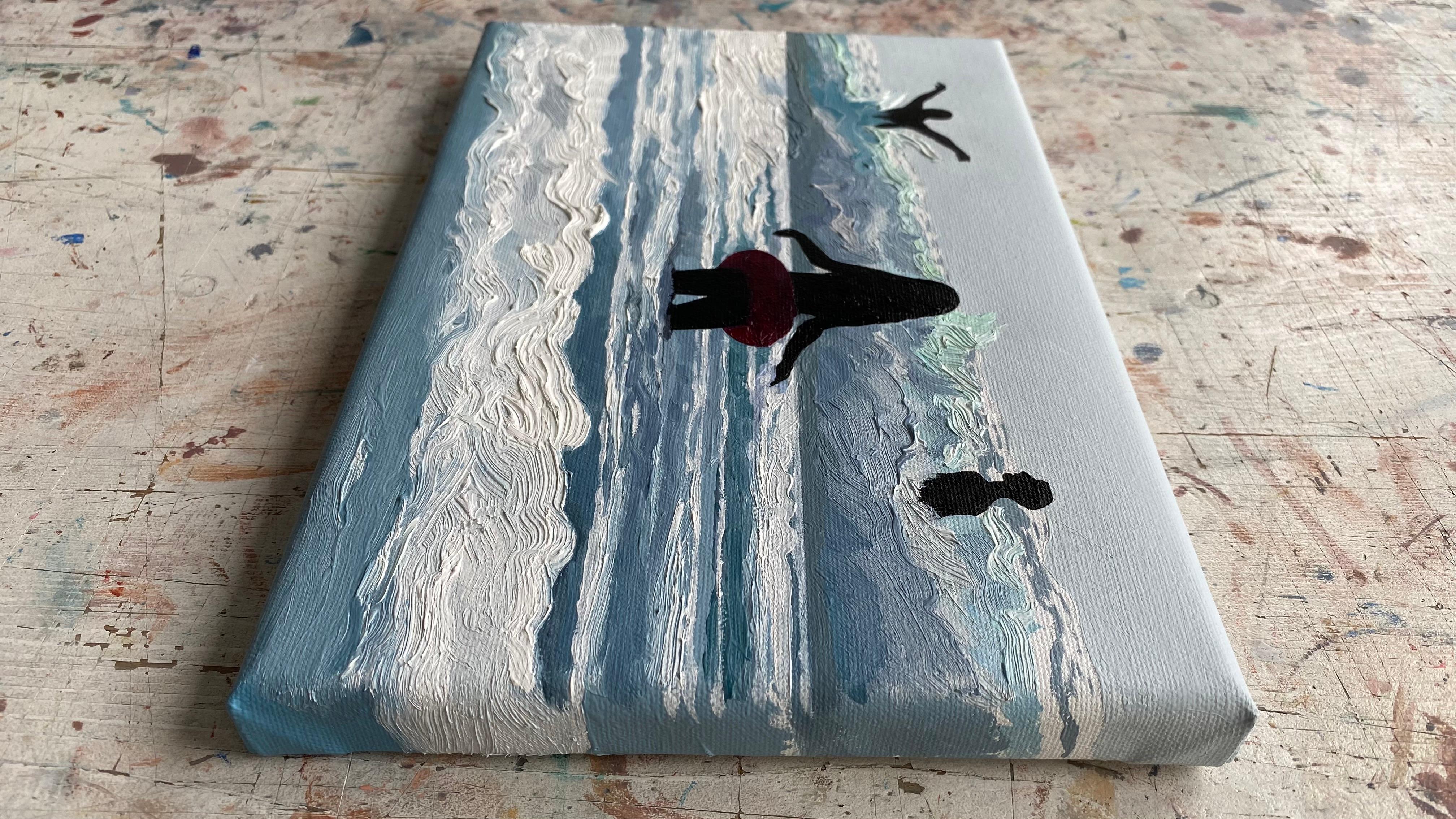 Glare 3 - Modern Figurative Joyfull Oil Painting, Sea View, Waves For Sale 2