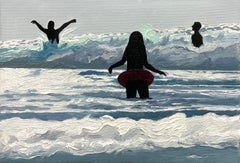 Peinture à l'huile figurative moderne joyeuse « Glare 3 », Vue de la mer, vagues