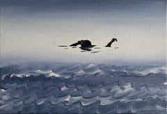 Resplandor 7 - Pintura al óleo figurativa moderna, Vista al mar, Olas, Nadar