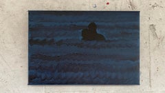 Abbagliamento 9 - Pittura a olio figurativa moderna, vista sul mare, onde, nuoto notturno