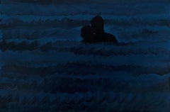 Glare 9 - Modern Figurative Oil Painting, Sea View, Waves, Night Swimming