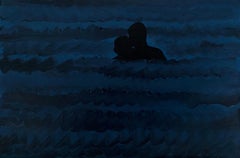 Glare 9 - Modernes figuratives Ölgemälde, Meeresansicht, Wellen, Nachtfahrt