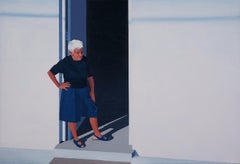 Grandma - Original Oil Female Portrait Painting, Realism, Cityscape, Modernism