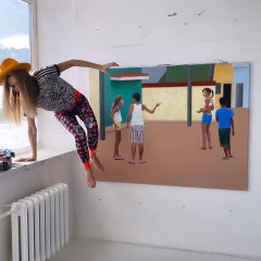 Guys - Large Format, Modern Oil Painting, Realism, Colourful, Cityscape, Street
