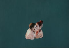 Bacio - Pittura ad olio figurativa contemporanea, Amore, Gioia, Realismo, Minimalismo