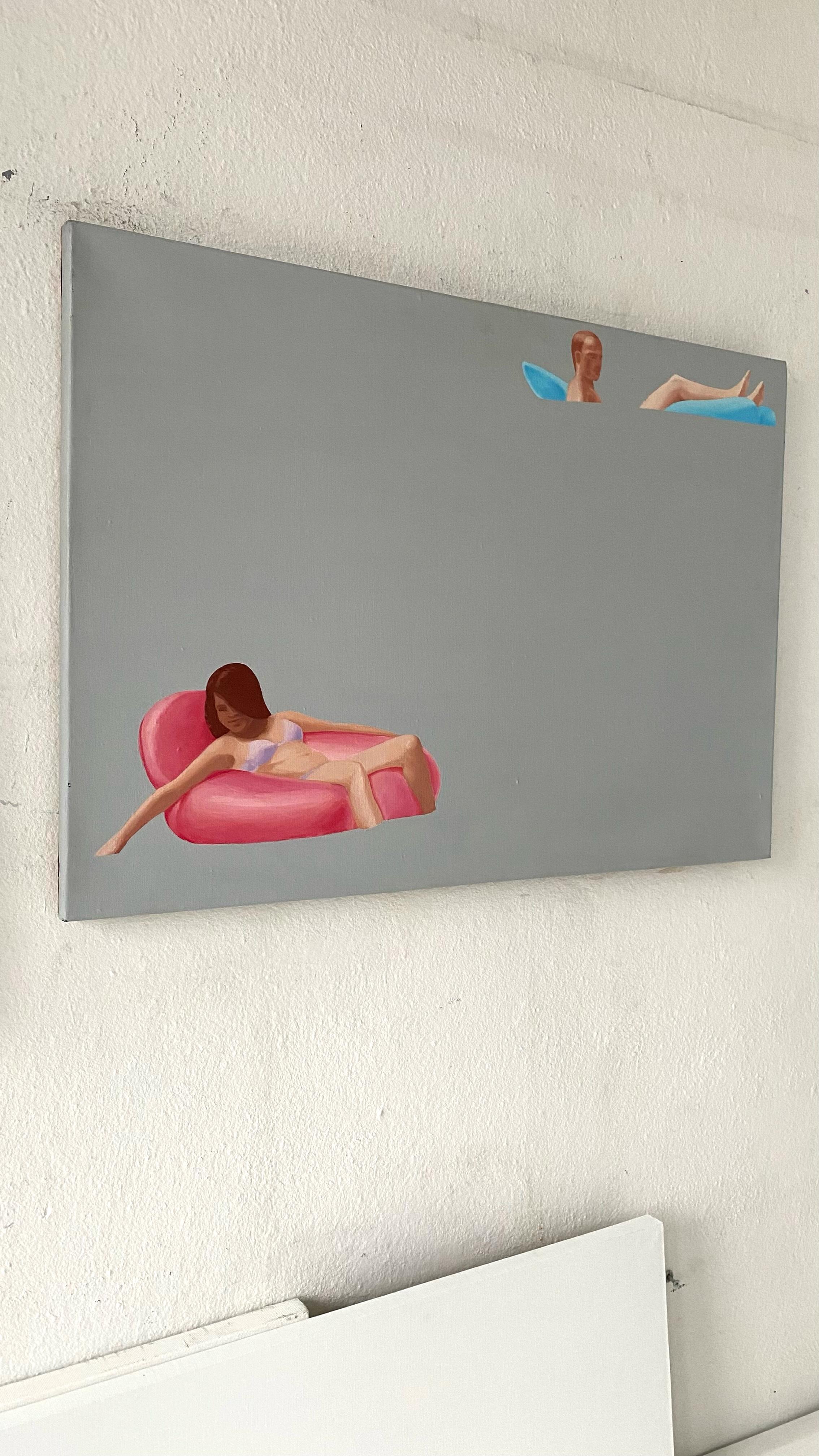 Kitch - Peinture à l'huile figurative moderne, vue sur la mer, réalisme, bateaux à vapeur, pastel  - Painting de Julita Malinowska