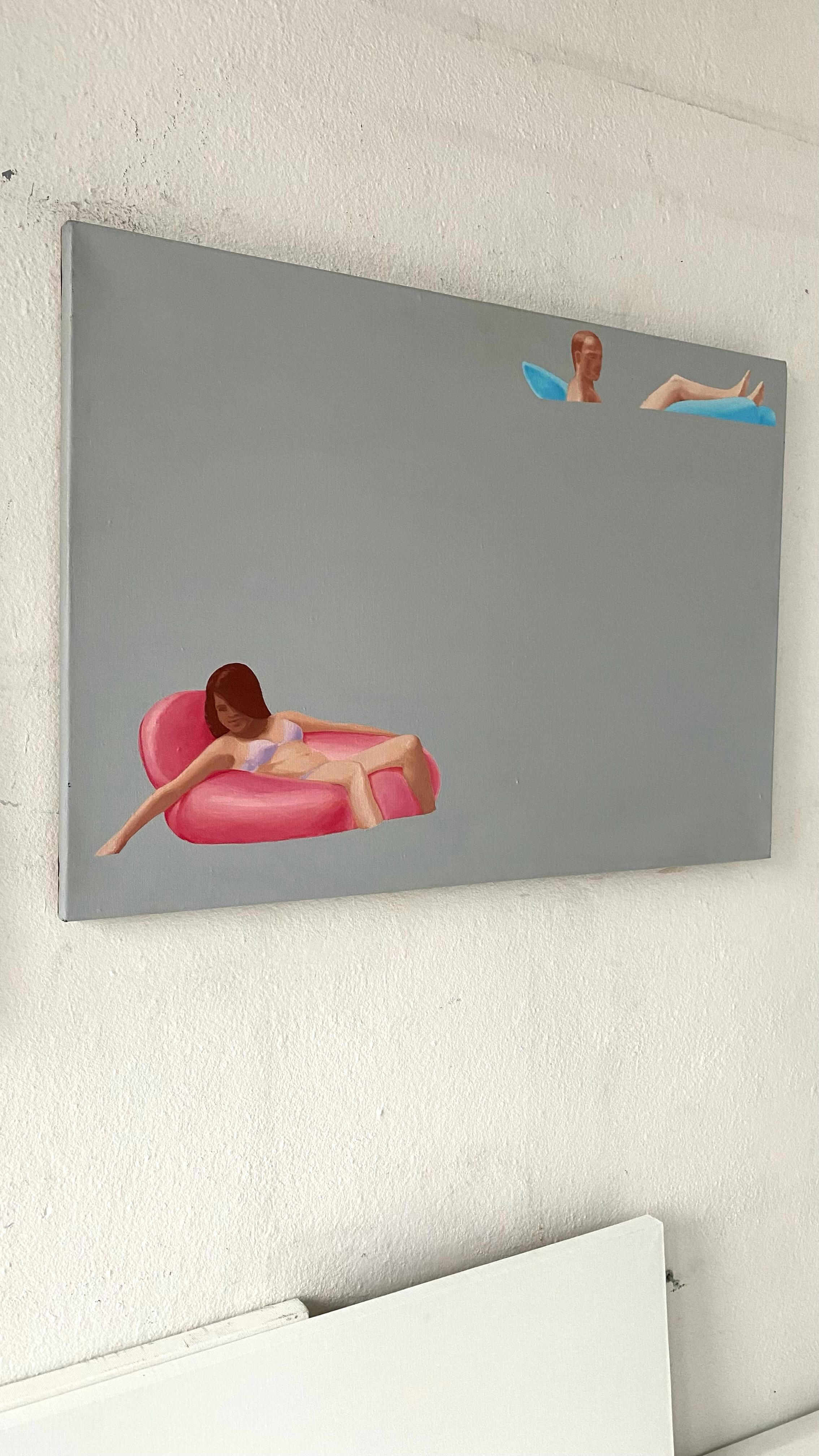 Kitch - Pittura a olio figurativa moderna, vista sul mare, realismo, nuotare a galla, pastello - Painting di Julita Malinowska
