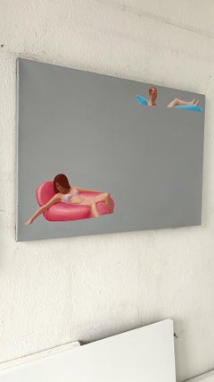 Kitch - Modern Figurative Oil Painting, Sea View, Realism, Swim Floats, Pastel