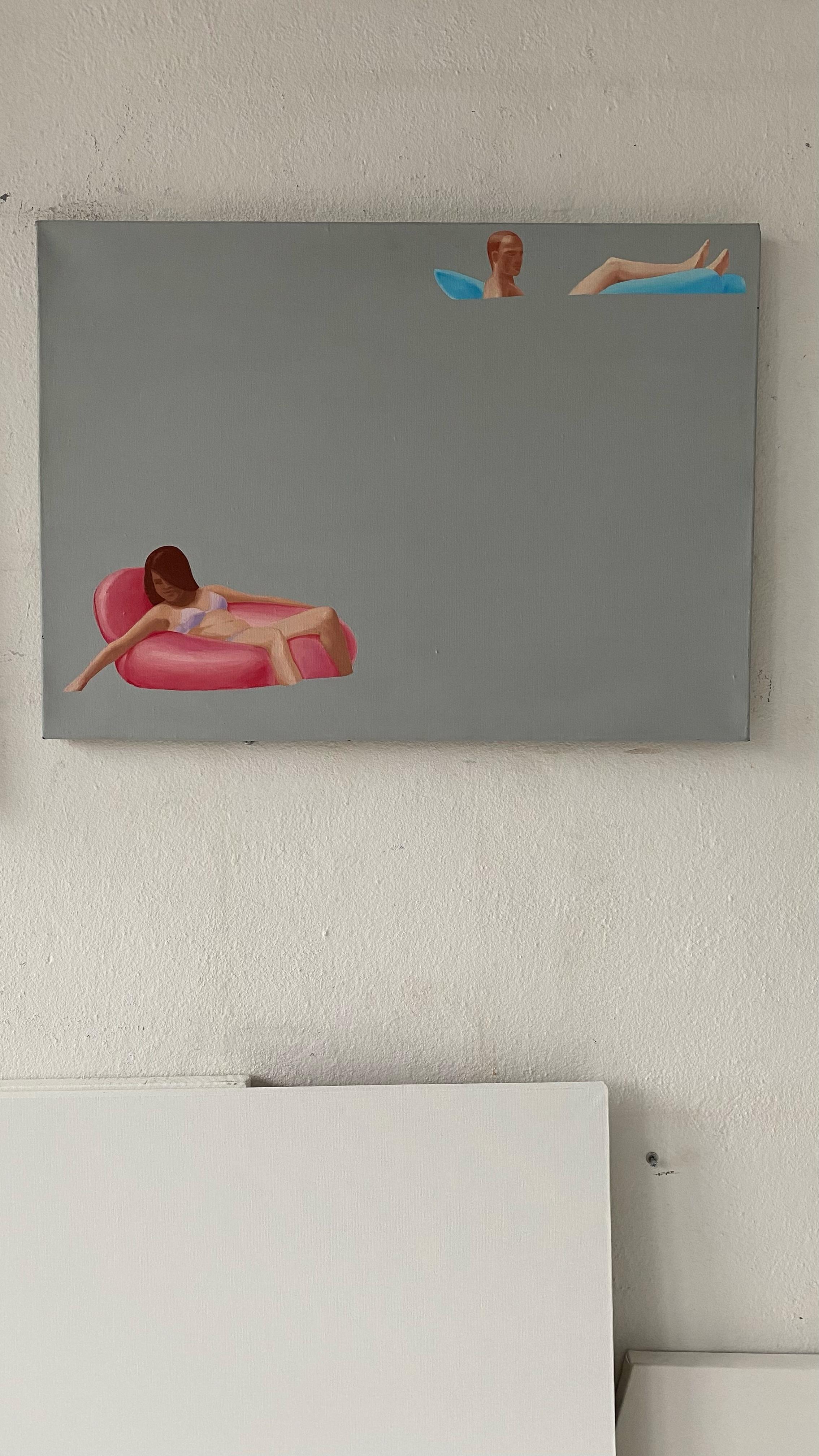 Kitch - Pittura a olio figurativa moderna, vista sul mare, realismo, nuotare a galla, pastello - Painting Contemporaneo di Julita Malinowska