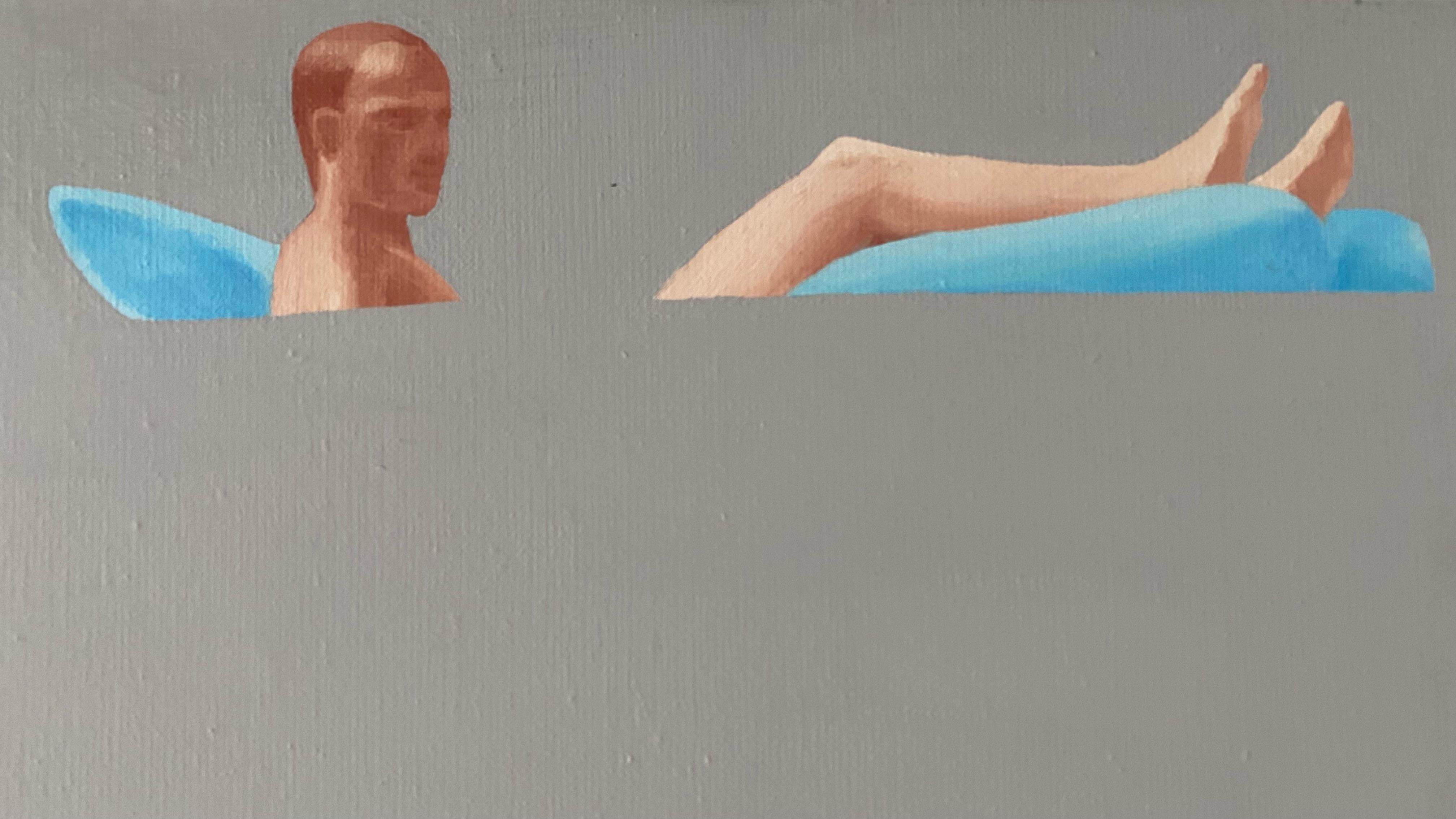 Kitch - Peinture à l'huile figurative moderne, vue sur la mer, réalisme, bateaux à vapeur, pastel  en vente 1