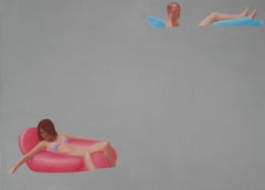 Kitch - Modern Figurative Oil Painting, Sea View, Realism, Swim Floats, Pastel