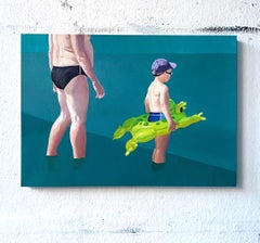 Little Frog - Minimalistic Figurative Oil Painting, Beach, Realism, Seascape