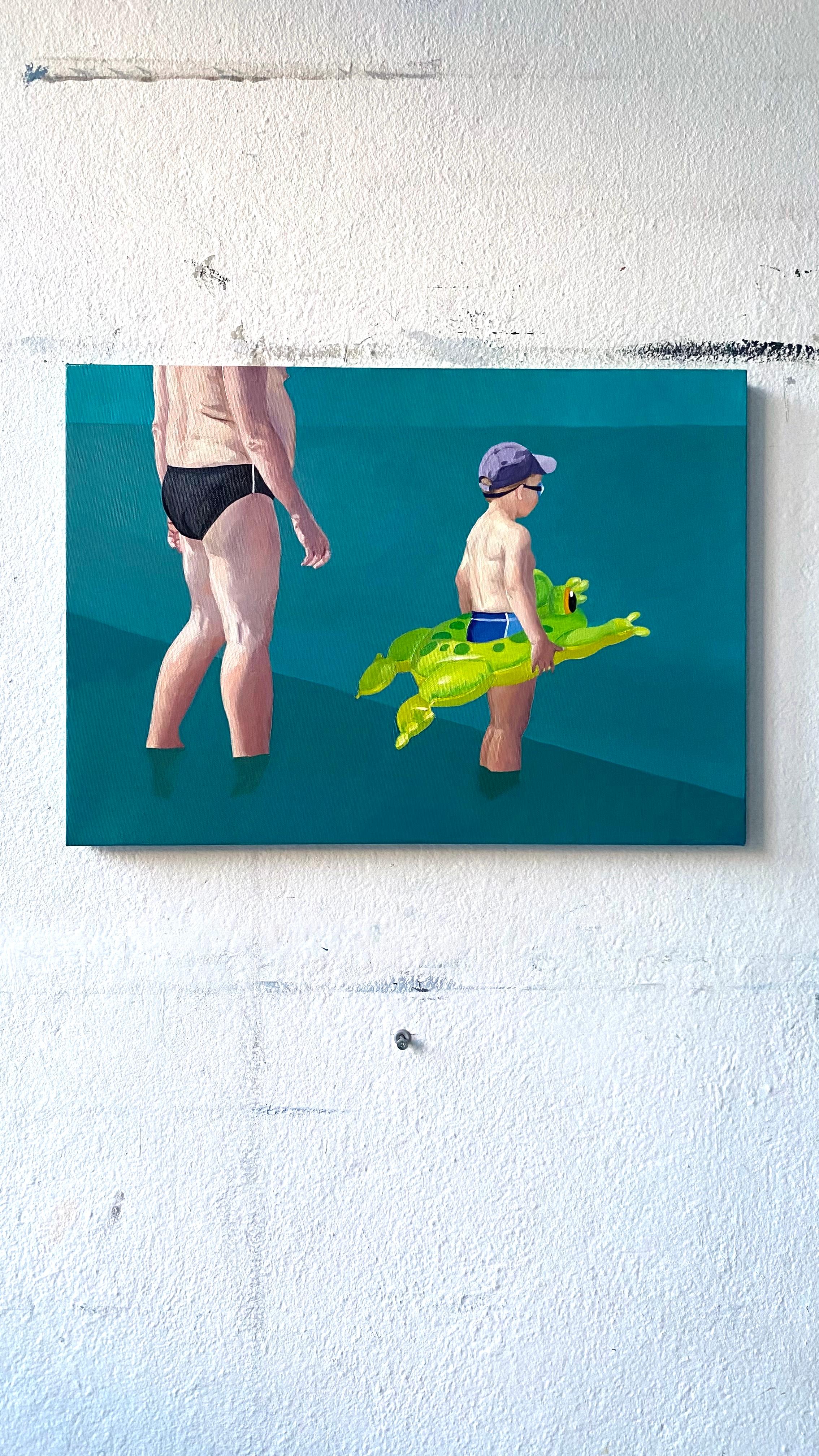 Little Frog - Minimalistic Figurative Oil Painting, Beach, Realism, Seascape For Sale 1