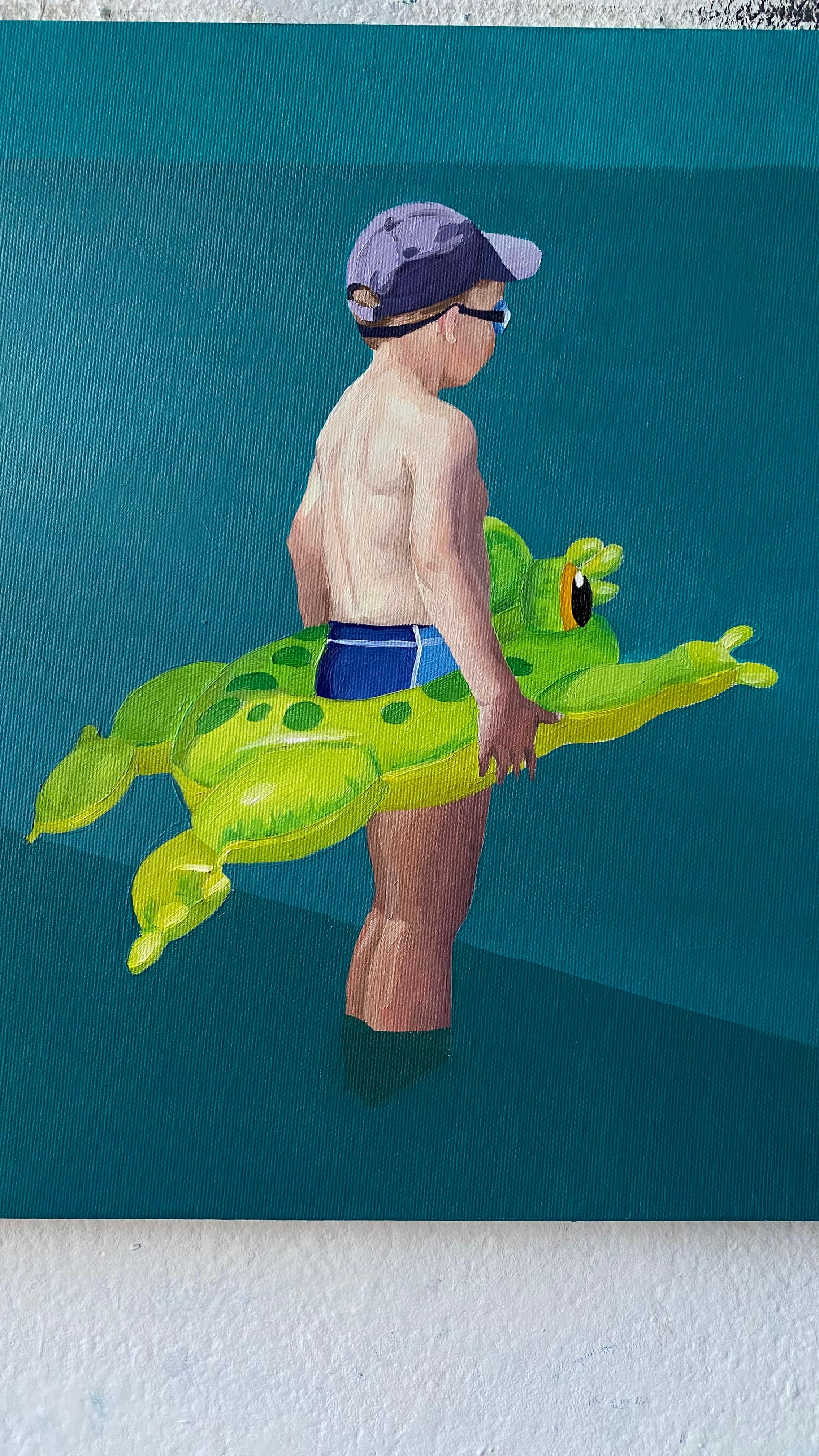 Little Frog - Minimalistic Figurative Oil Painting, Beach, Realism, Seascape For Sale 4