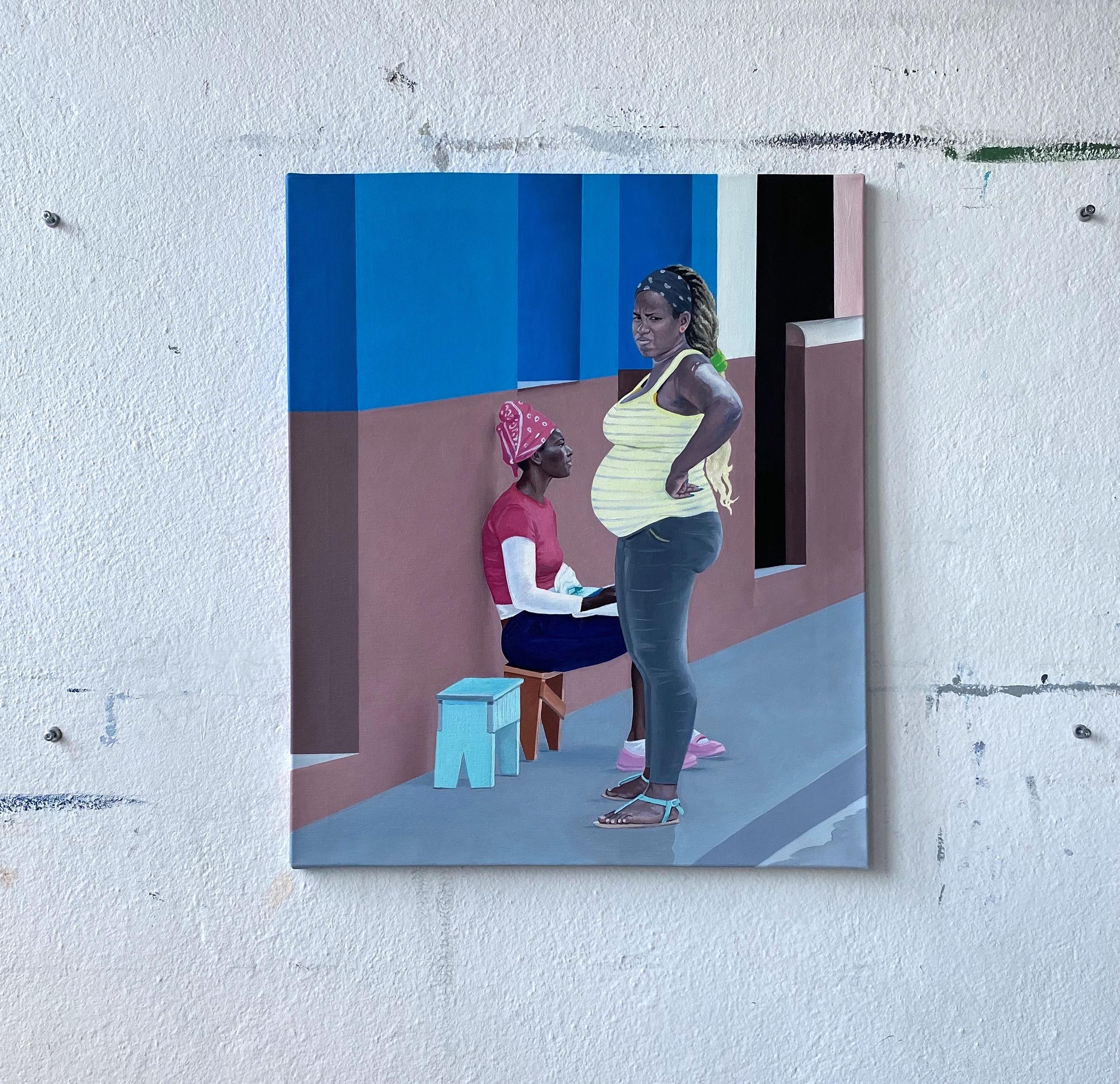 Mamá II - Pintura al óleo figurativa moderna, Realismo, Paisaje urbano, Mujer, Arte callejero - Painting de Julita Malinowska