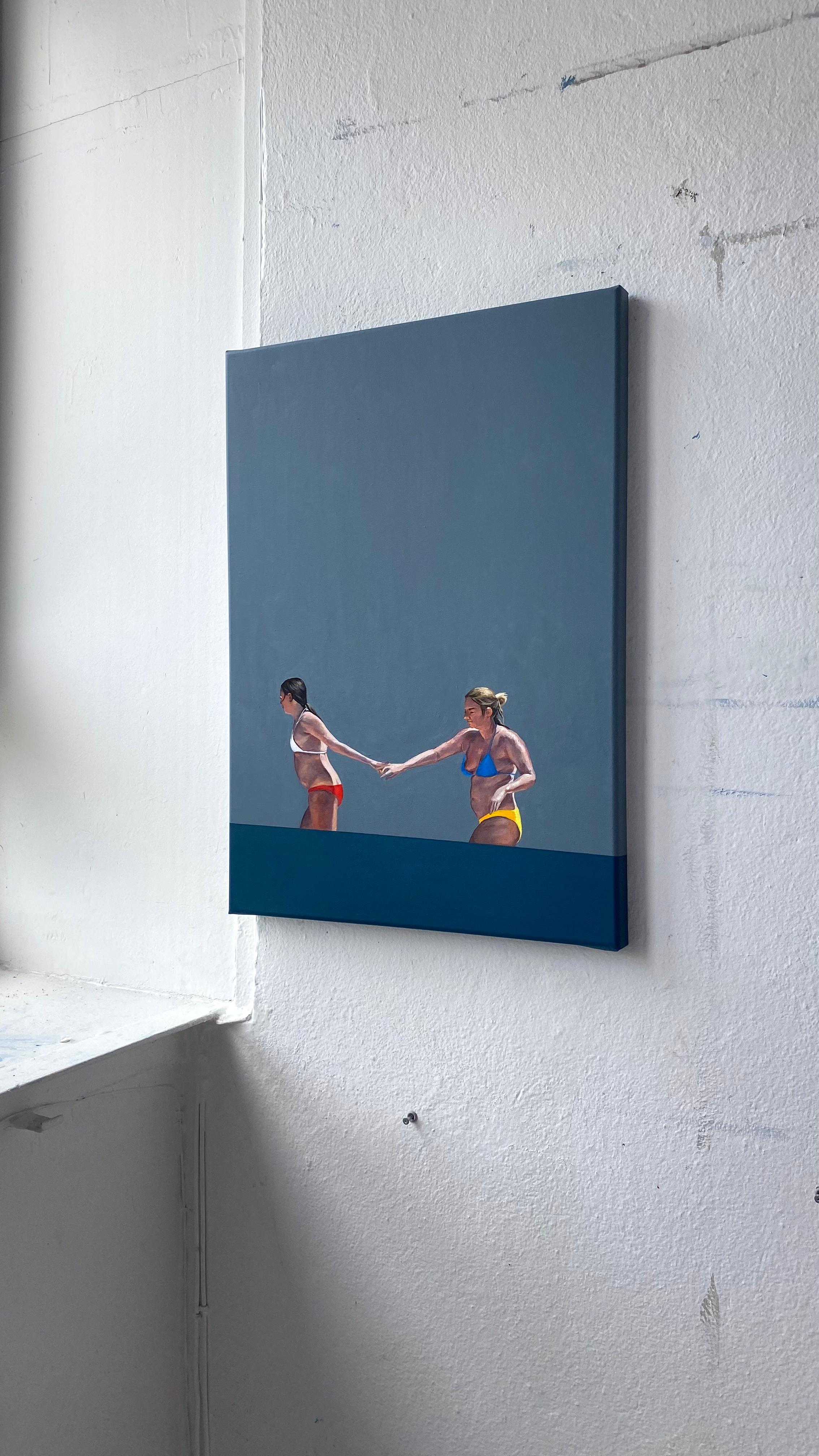 Peace I, - Modern Figurative Oil Painting, Beach View, Landscape, Sea View - Blue Figurative Painting by Julita Malinowska
