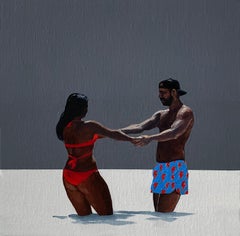 Peace X - Modern Figurative Oil Painting, Beach View, Landscape, Sea View, Love