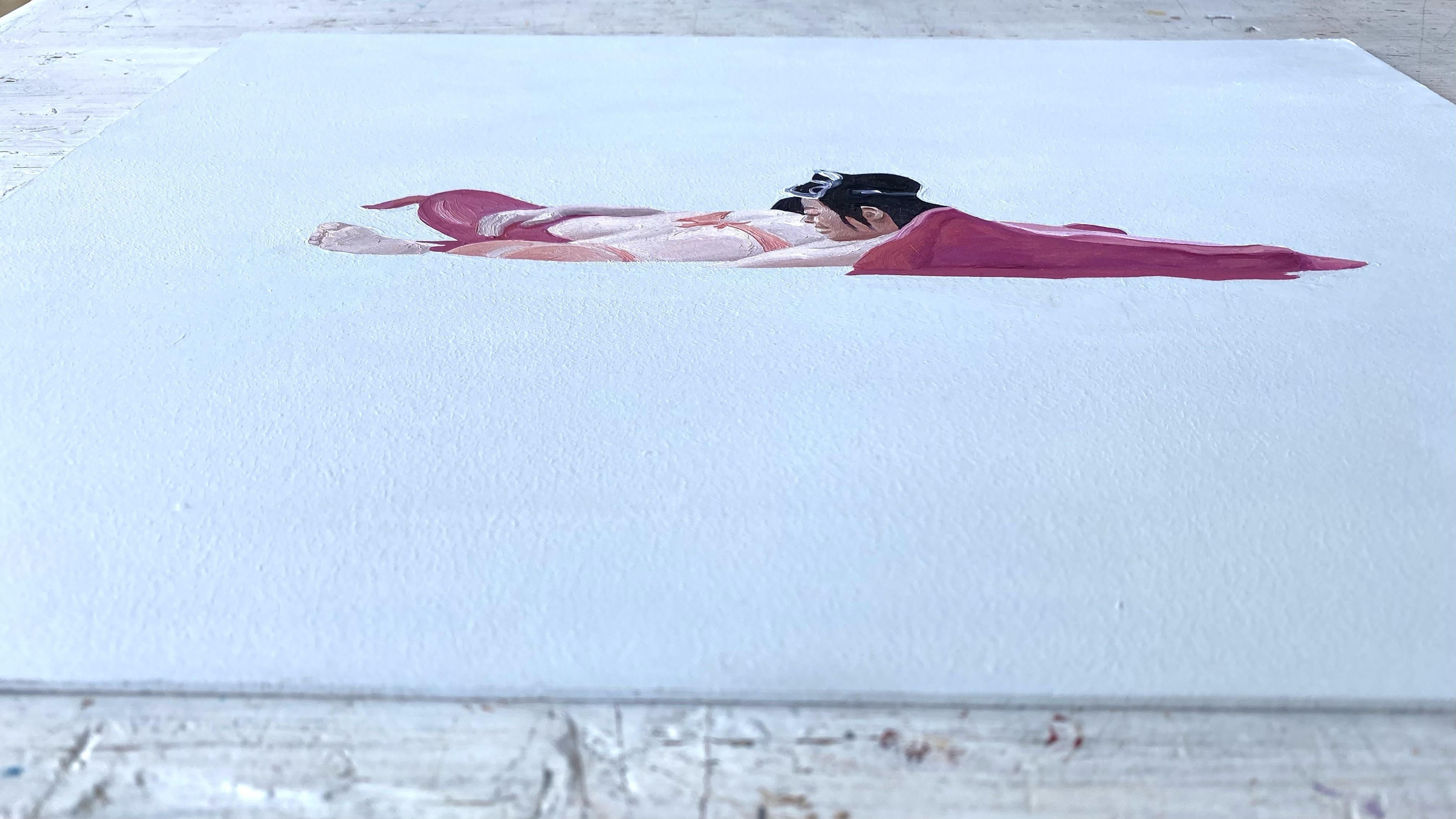 Fideo de piscina - Pintura al óleo figurativa moderna, Vista de la playa, Realismo, Paisaje marino - Painting Contemporáneo de Julita Malinowska