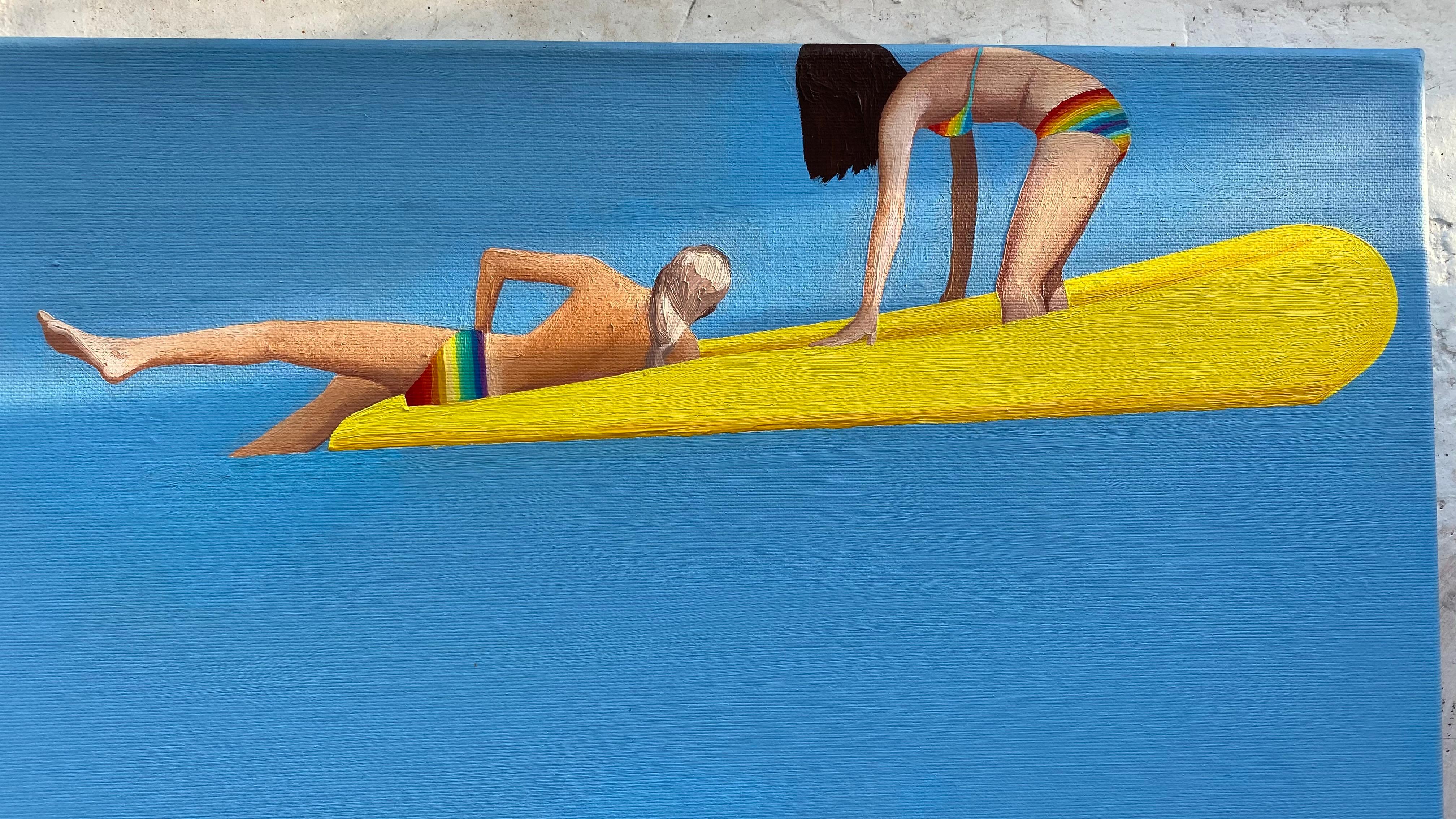 Rainbow - Minimalistic Figurative Oil Painting, Beach View, Realism, Seascape - Blue Landscape Painting by Julita Malinowska