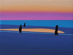 Puesta de sol 3  - Pintura al óleo figurativa moderna, vista de paisaje, realismo colorista