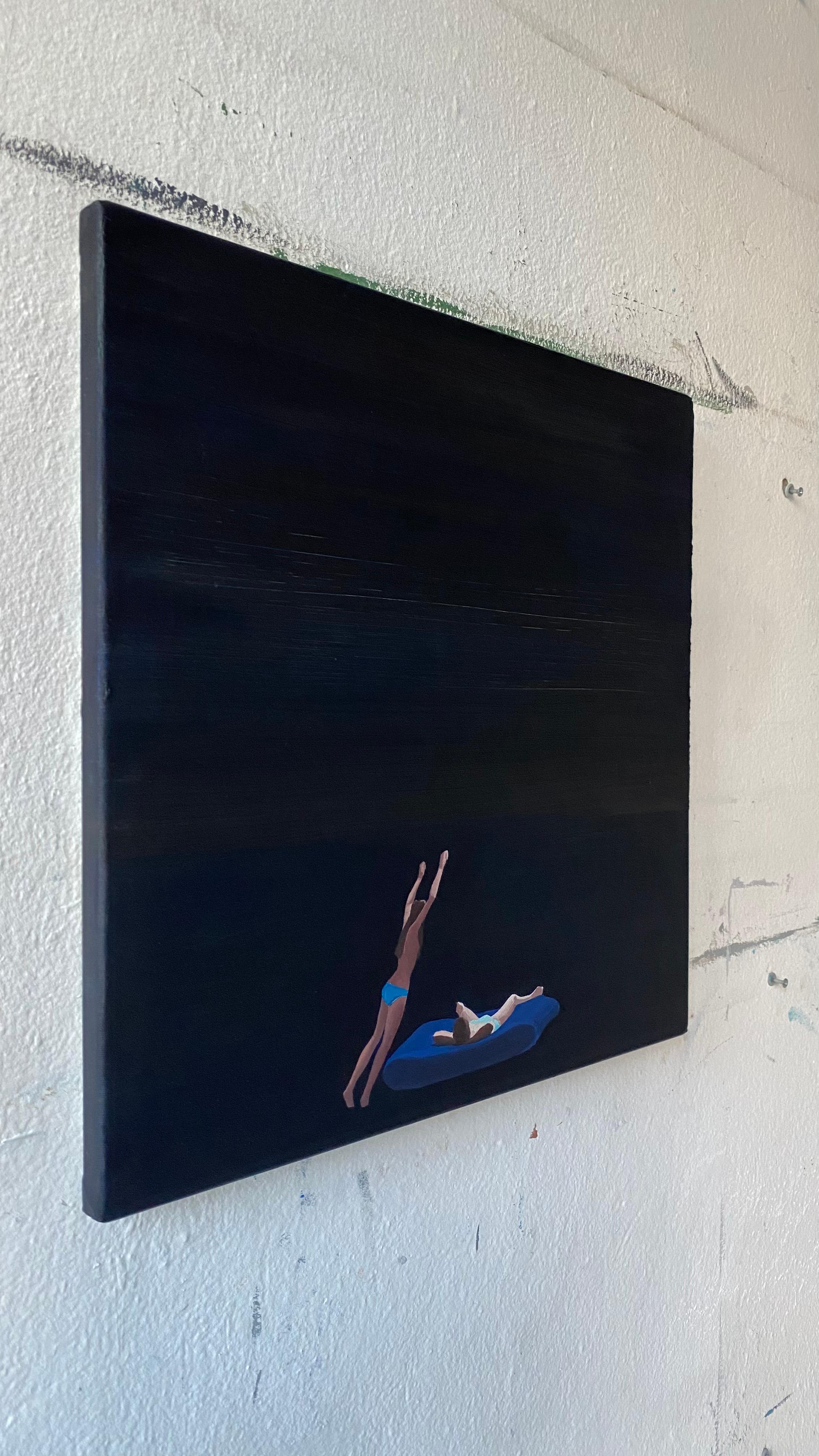 Sonnenuntergang I – Minimalistisches figuratives Ölgemälde, Meereslandschaft, Jump Into The Water – Painting von Julita Malinowska