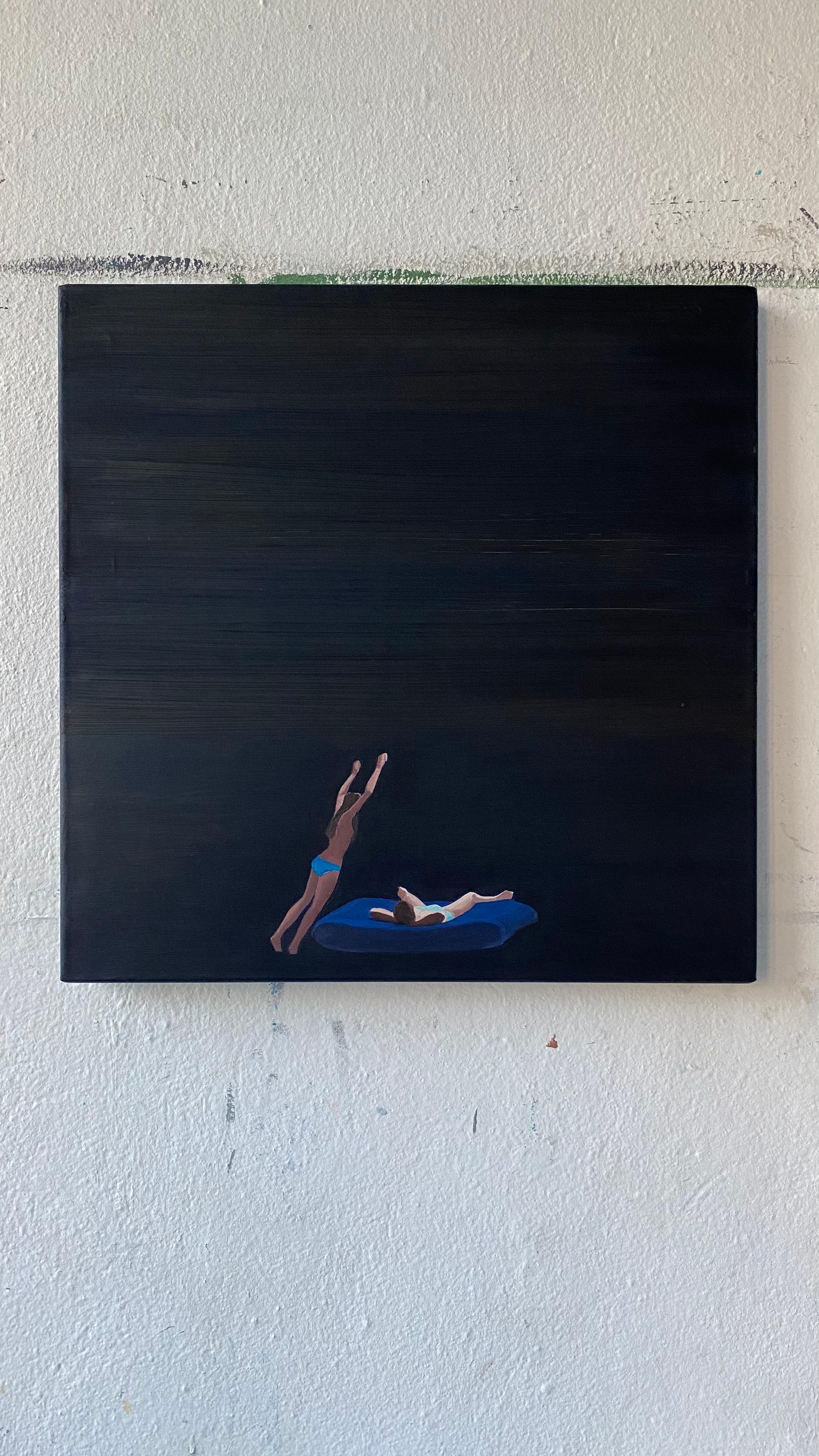 Sonnenuntergang I – Minimalistisches figuratives Ölgemälde, Meereslandschaft, Jump Into The Water (Zeitgenössisch), Painting, von Julita Malinowska