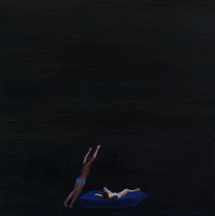 Sunset I - Minimalistic Figurative Oil Painting, Seascape, Jump Into The Water