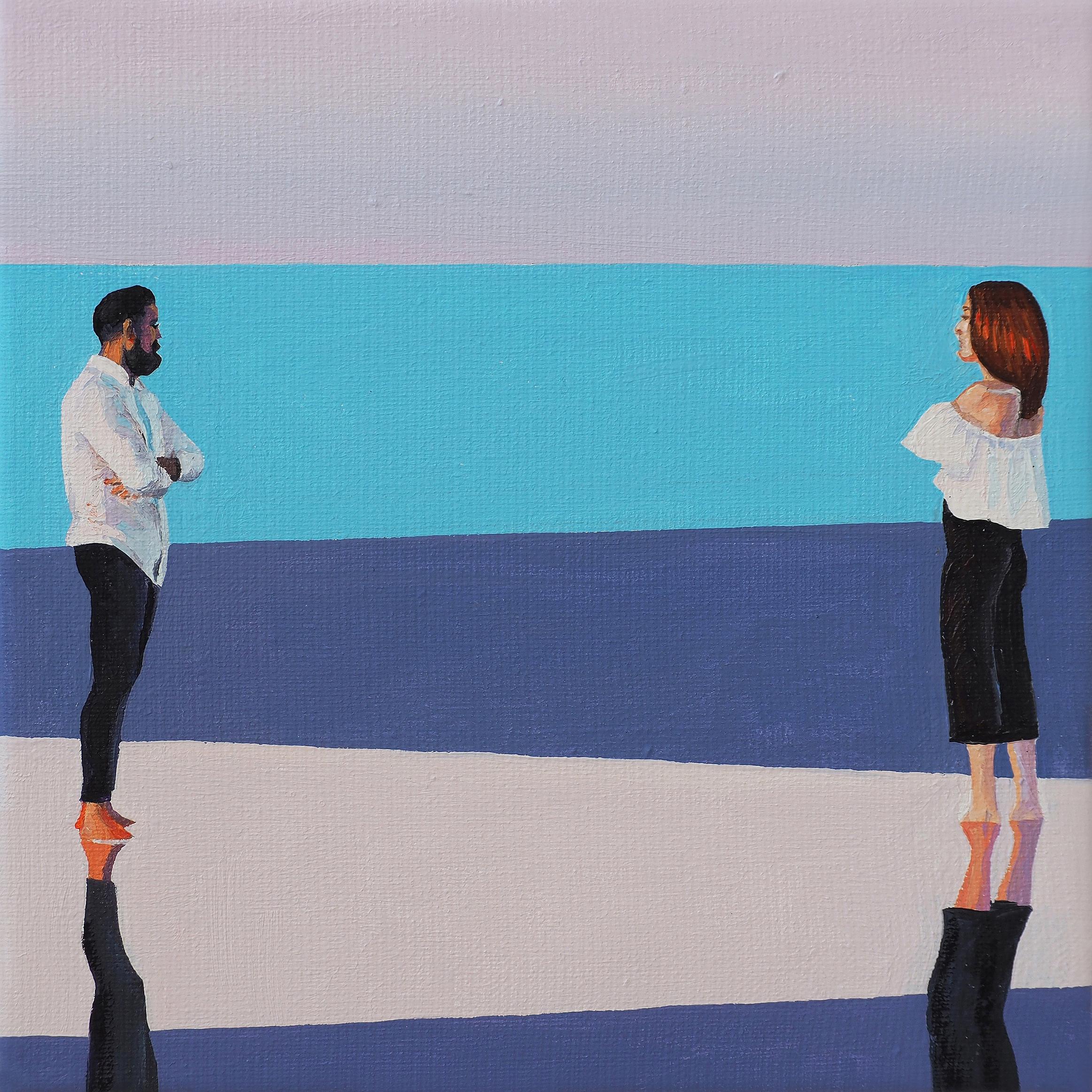 Landscape Painting de Julita Malinowska - Puesta de sol I  - Pintura al óleo figurativa moderna, Pareja, Vista al mar, Realismo, Colorido