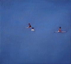 Surfing - Modern Figurative Minimalistic Oil Painting, Sea View, Realism, Blue