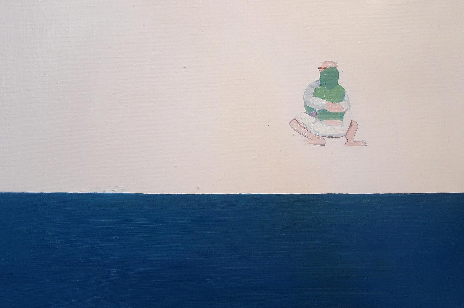 Figurative Painting di Julita Malinowska - La spiaggia 4 - Pittura ad olio moderna figurativa minimalista, vista mare, amore