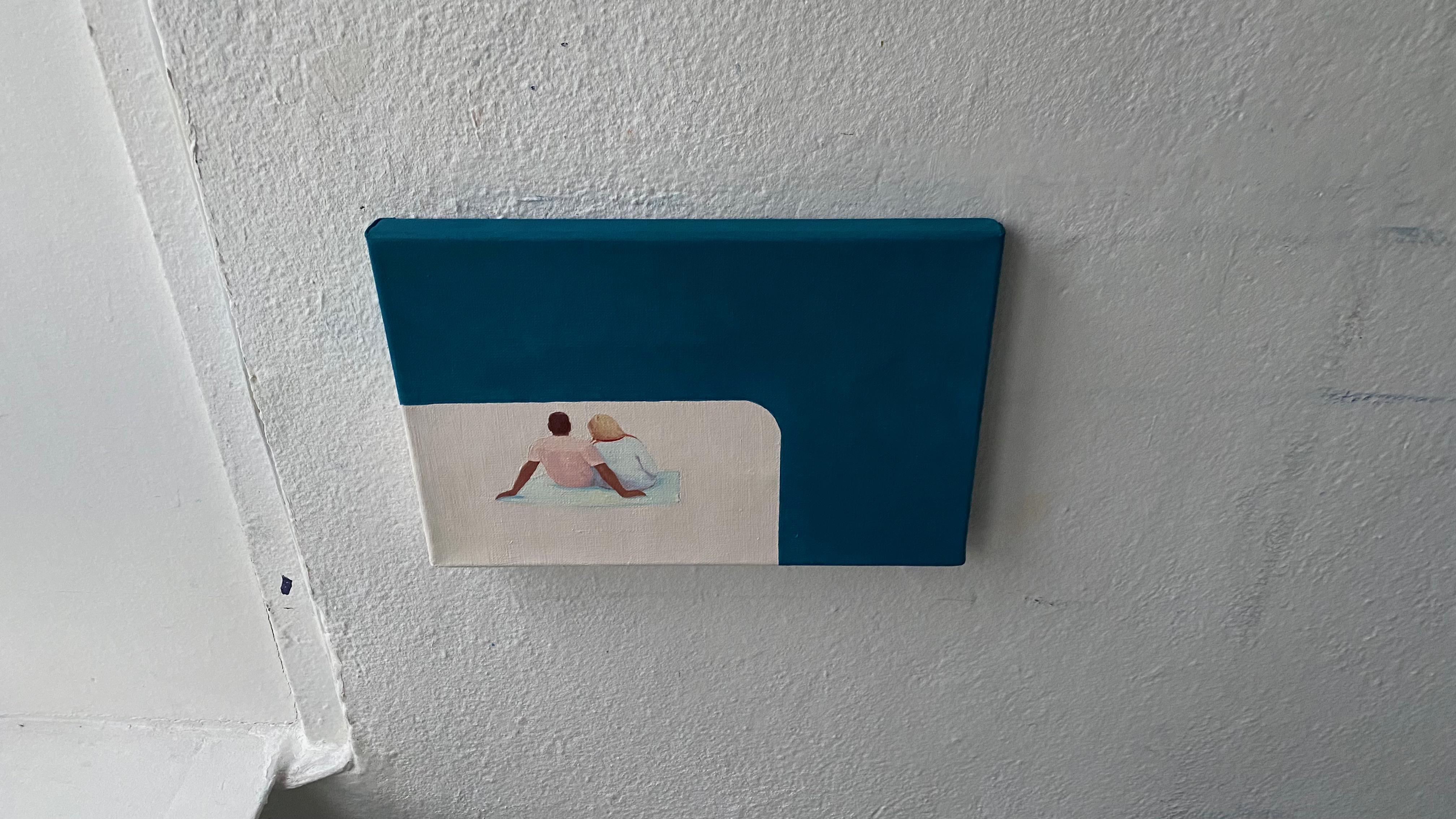 La Playa V - Pintura al Óleo Figurativa Minimalista Moderna, Vista al Mar, Amor - Figurative Painting Azul de Julita Malinowska