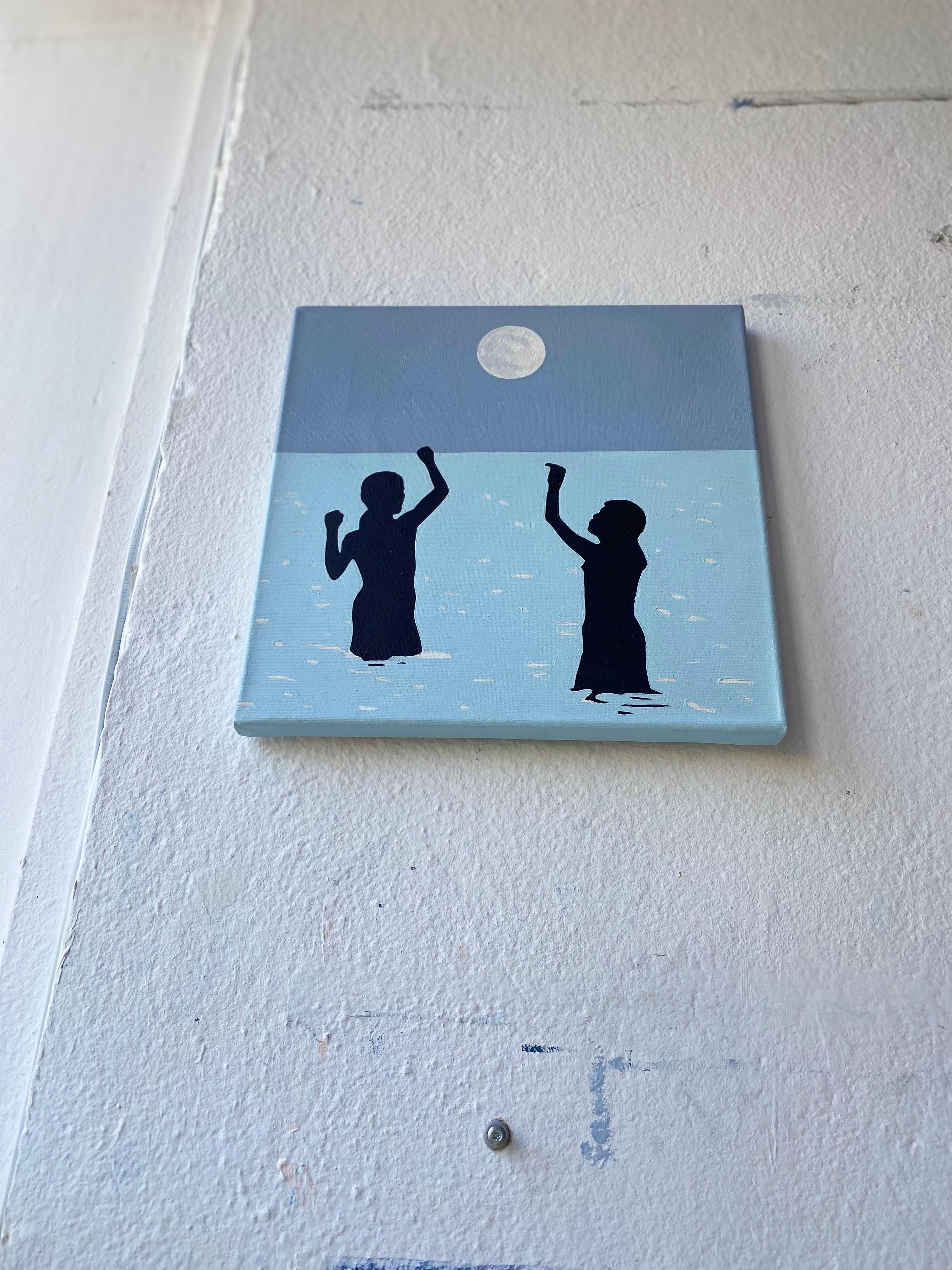 La Luna - Pintura al Óleo Figurativa Moderna, Vista al Mar, Paisaje, Arte Romántico - Painting Contemporáneo de Julita Malinowska