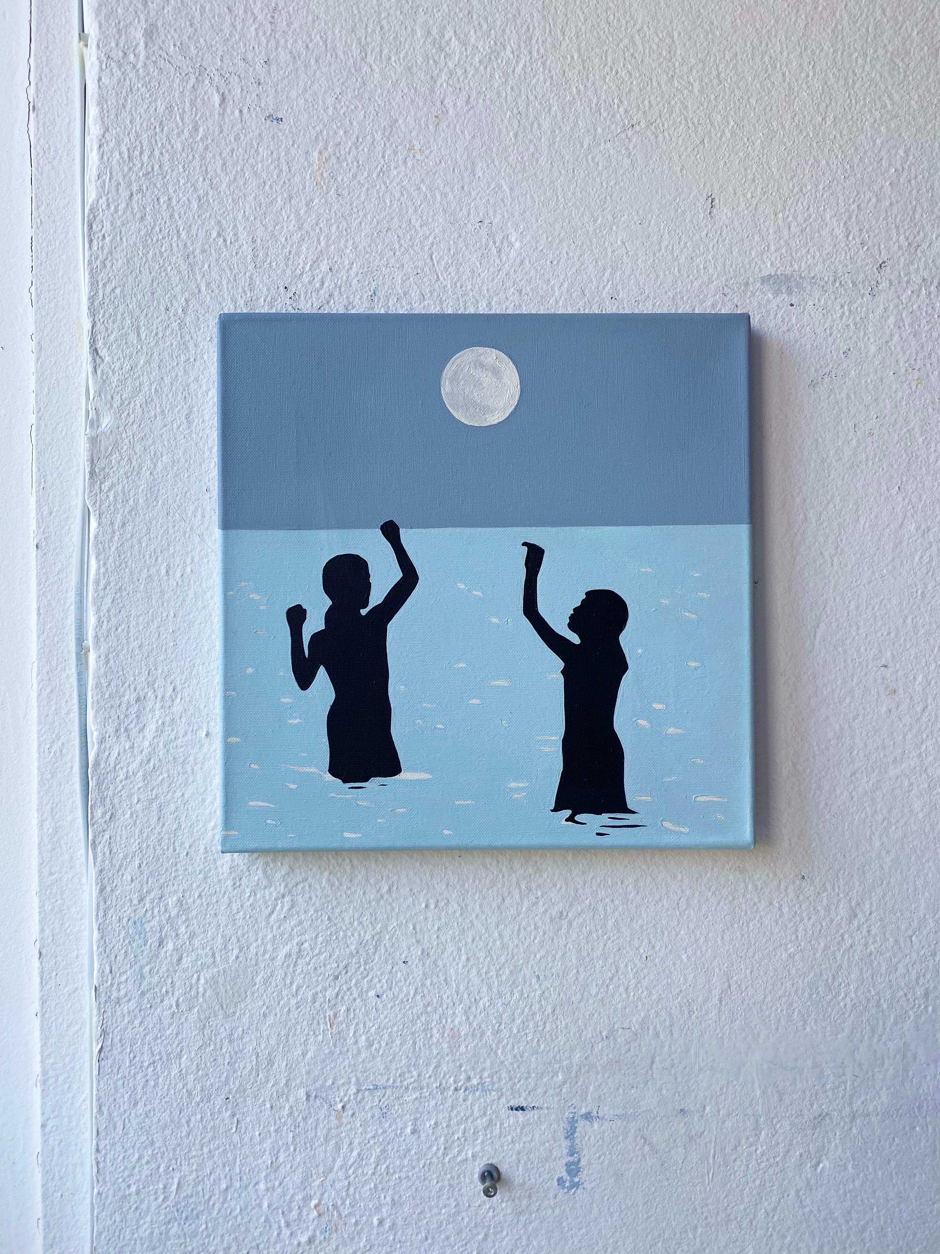 The Moon - Modern Figurative Oil Painting, Sea View, Landscape, Romantic Art For Sale 1