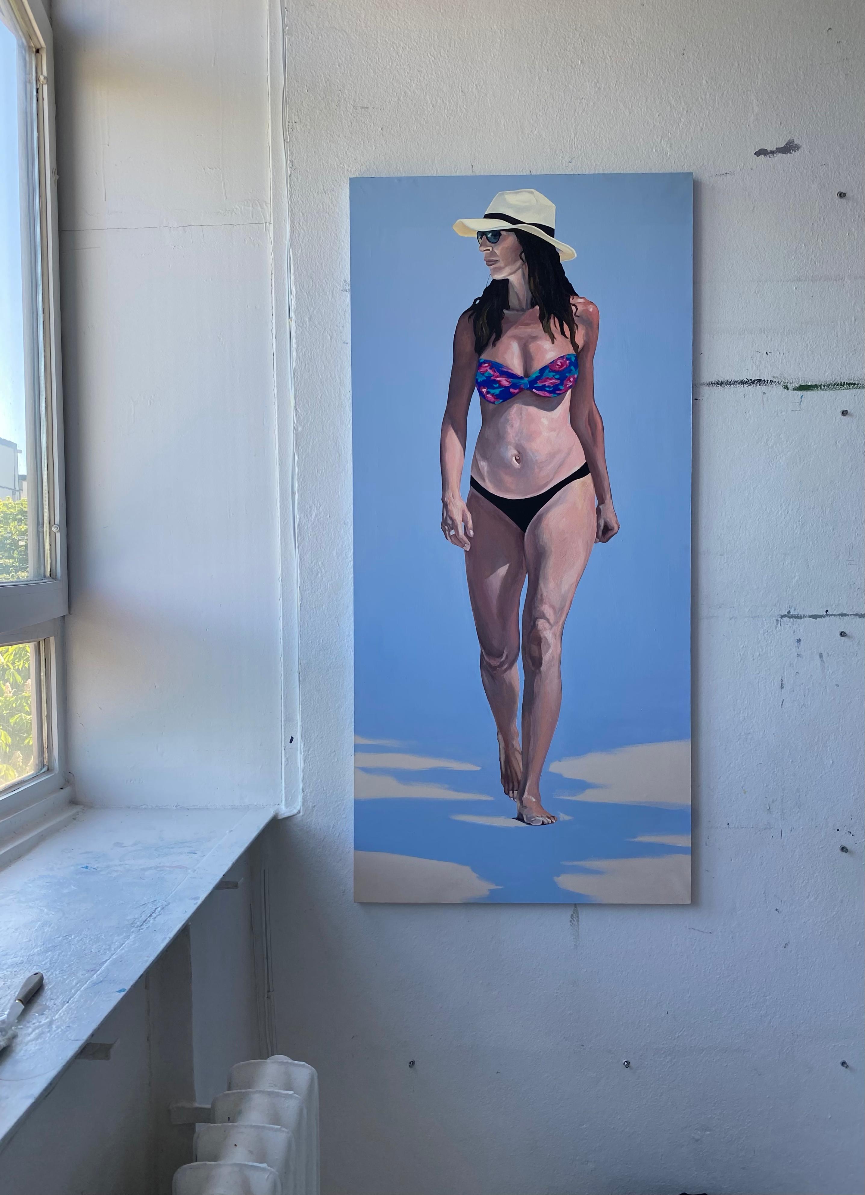 The Walk - Zeitgenössisches figuratives Ölgemälde, Meer, Strandansicht, Realismus, Frau – Painting von Julita Malinowska