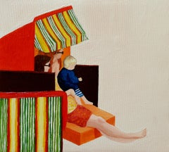 Two Mothers' Child - Modern Figurative Oil Painting, Beach View, Realism, Joyful