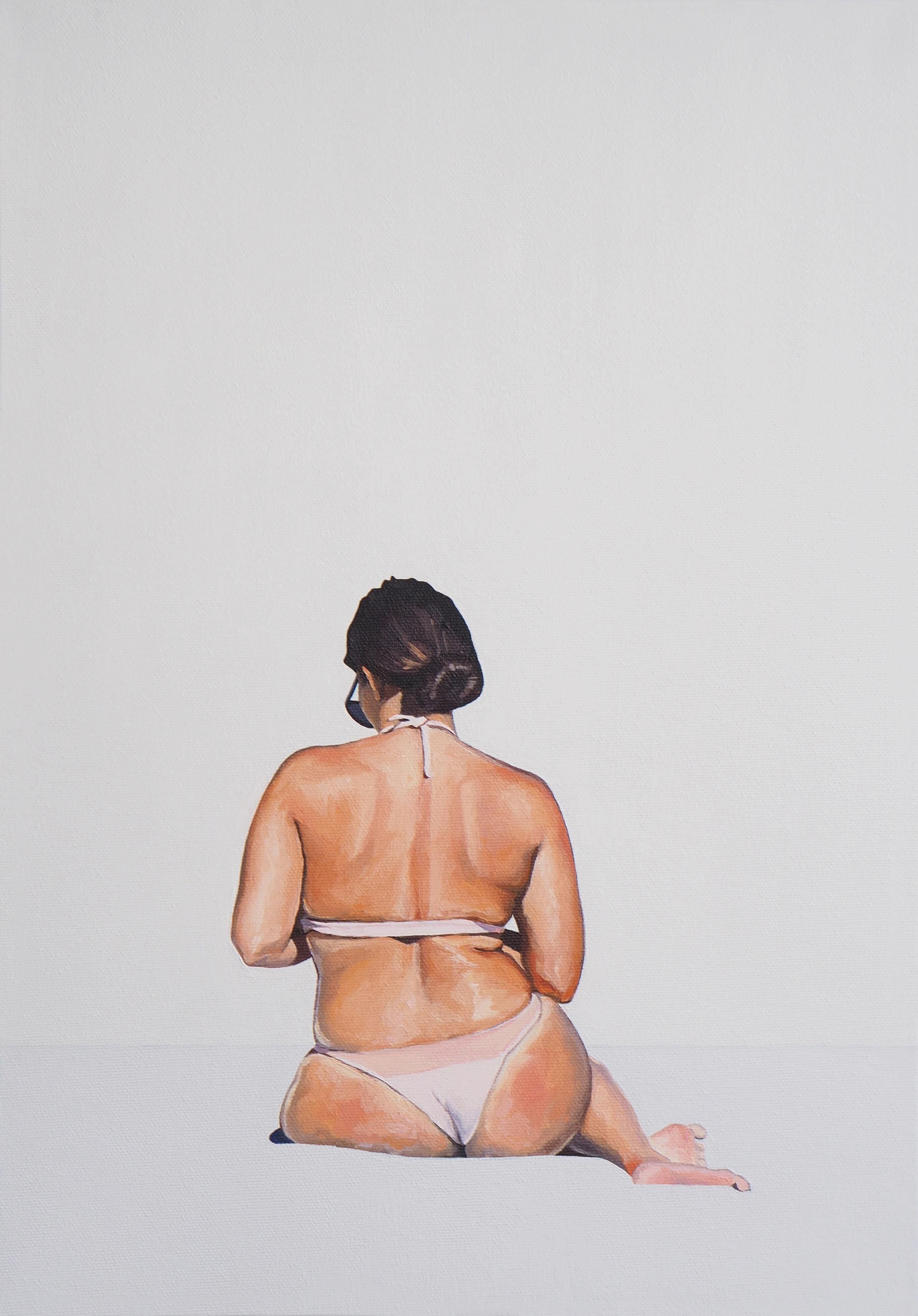 Julita Malinowska Nude Painting - Venus With A Smartphone  1  - Modern Figurative Oil Painting, Beach View, Woman