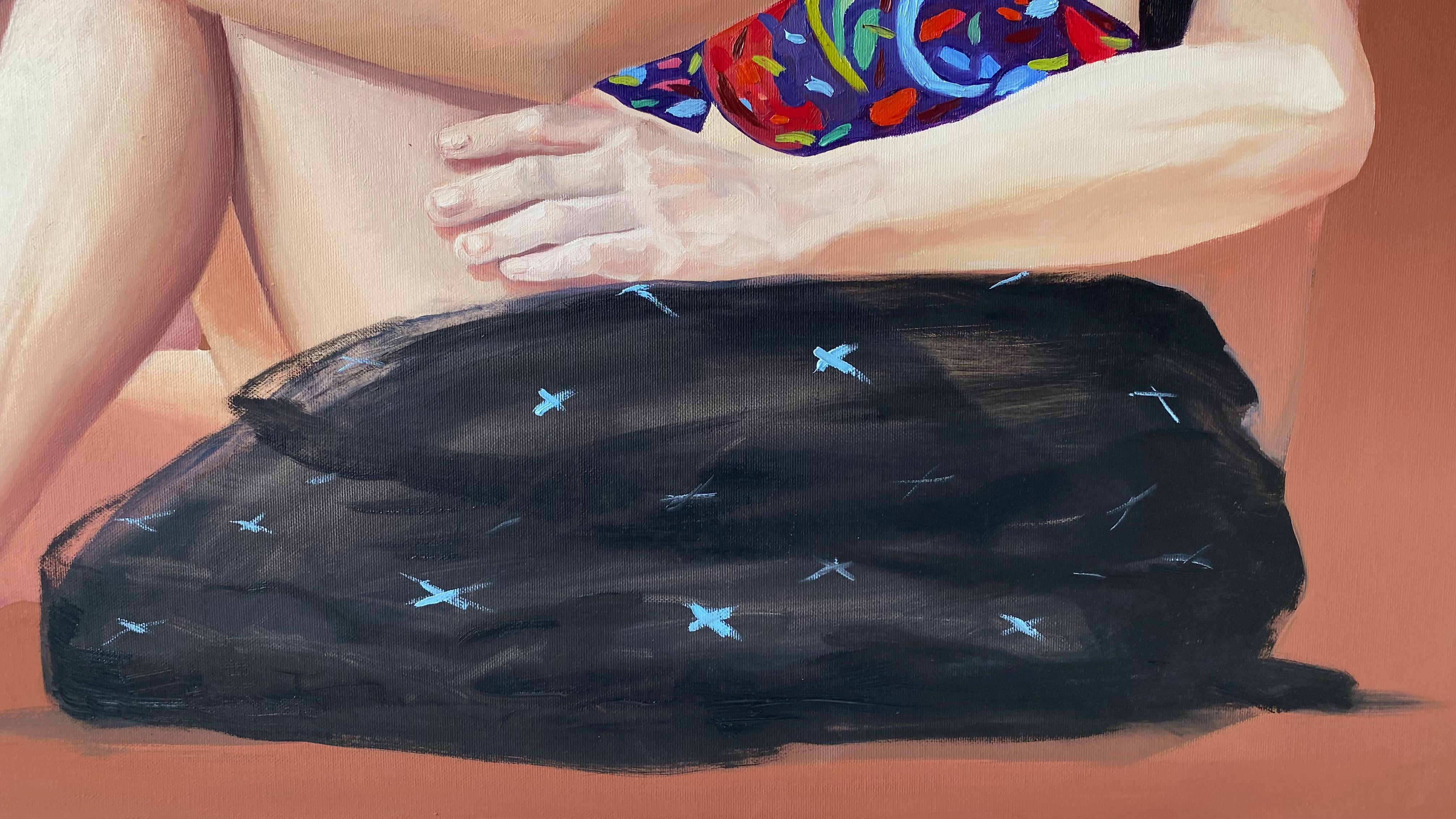 Victoria II - Pintura al óleo figurativa contemporánea, Vista al mar, Realismo, Perro, Playa en venta 5